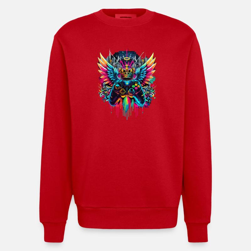 Gaming König Controller Flügel Graffiti - Heavyweight Oversized Organic Crew Neck Made in EU - Rot