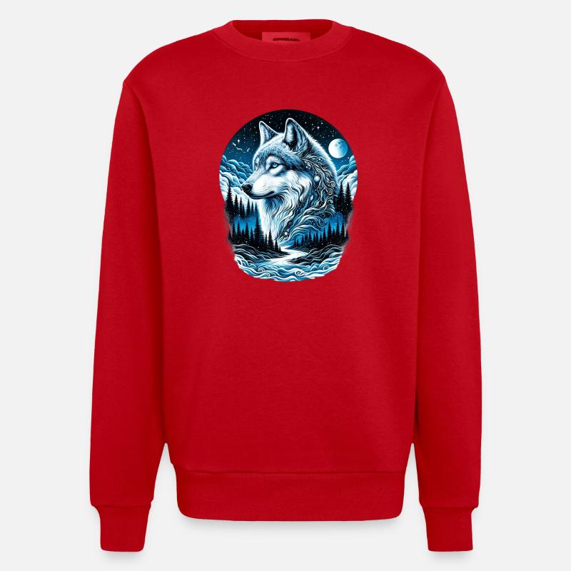 Wolf - Heavyweight Oversized Organic Crew Neck Made in EU - red