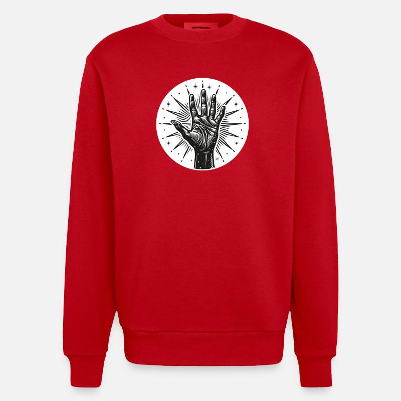 Main étoile avec flashs - Sweat bio épais oversize fabriqué en UE - rouge