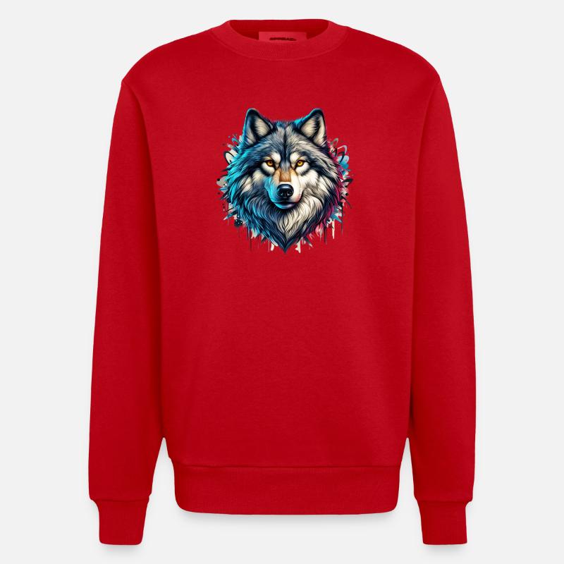 Wolf - Heavyweight Oversized Organic Crew Neck Made in EU - red
