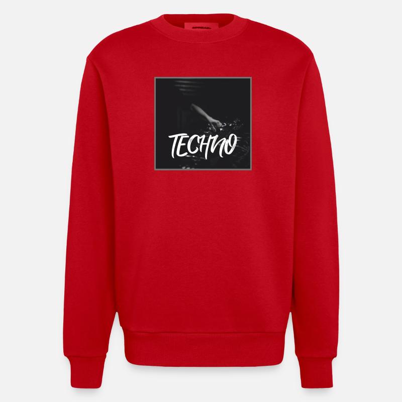 Design techno énergique avec motif DJ - Sweat bio épais oversize fabriqué en UE - rouge