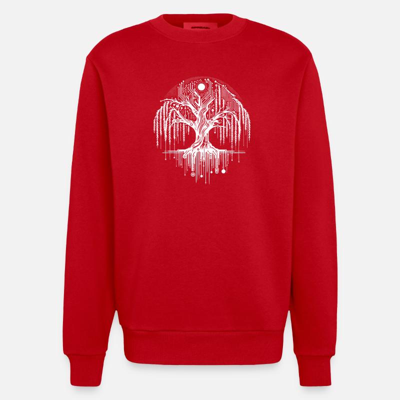 Digitaler Lebensbaum Schaltkreis Design - Heavyweight Oversized Organic Crew Neck Made in EU - Rot