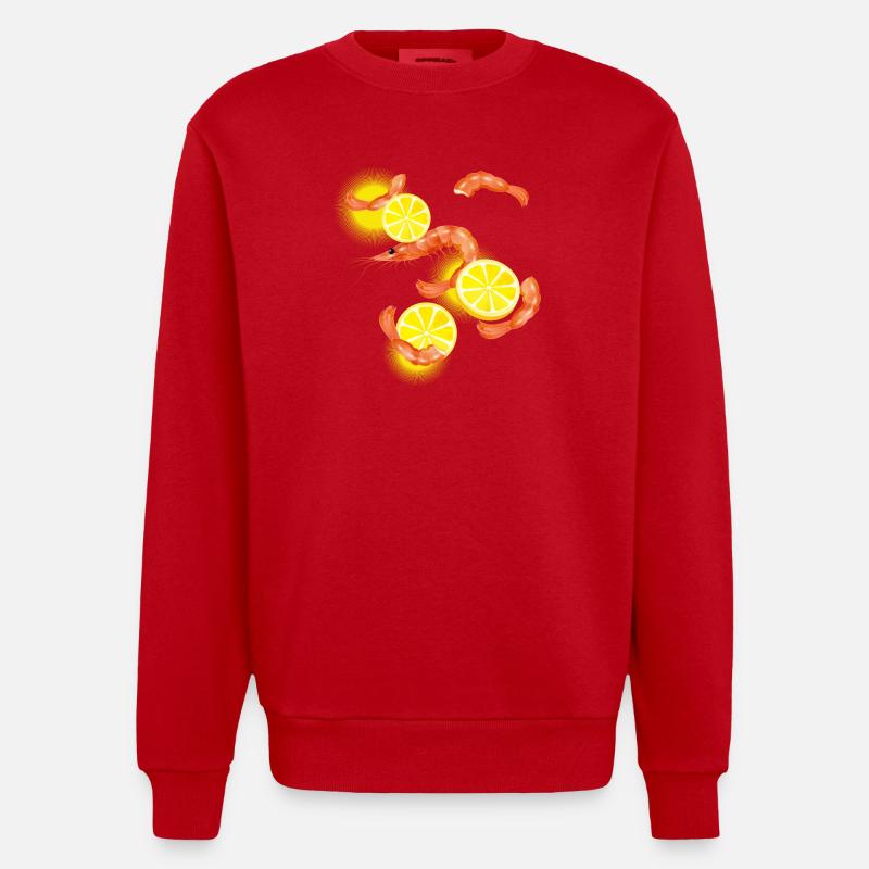 Garnelen oder Shrimps mit Zitronen Scheiben - Heavyweight Oversized Organic Crew Neck Made in EU - Rot