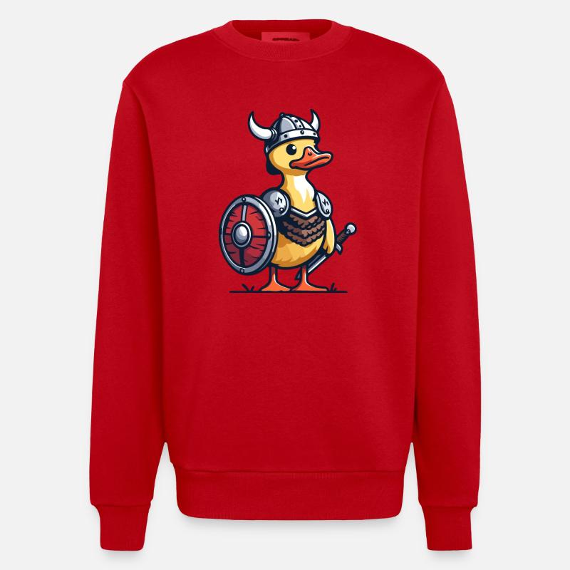 Viking Quack : Le canard du Valhalla - Sweat bio épais oversize fabriqué en UE - rouge