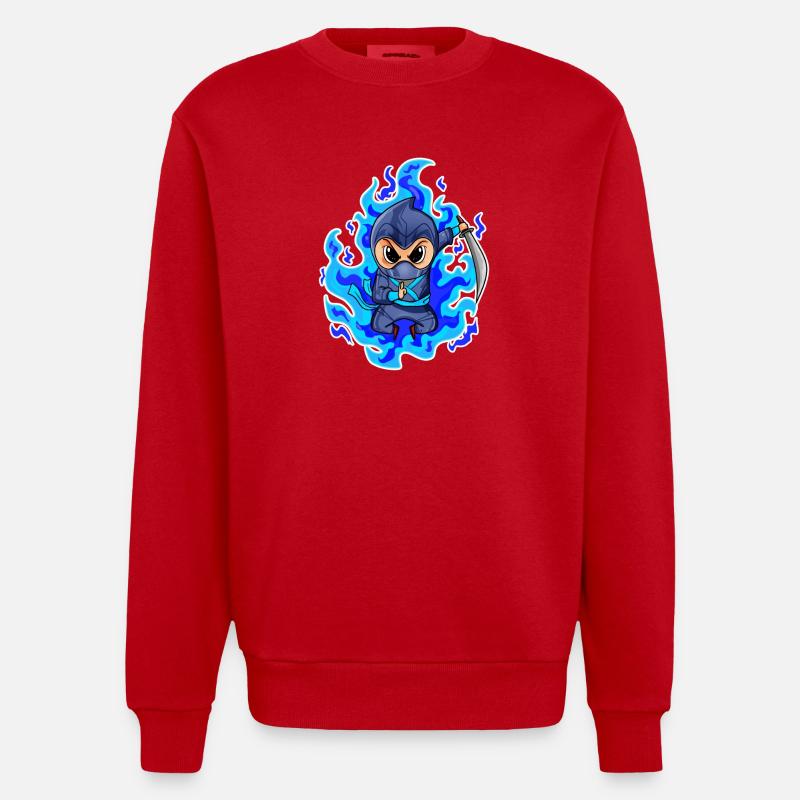 Motif Ninja Bleu Feu - Sweat bio épais oversize fabriqué en UE - rouge