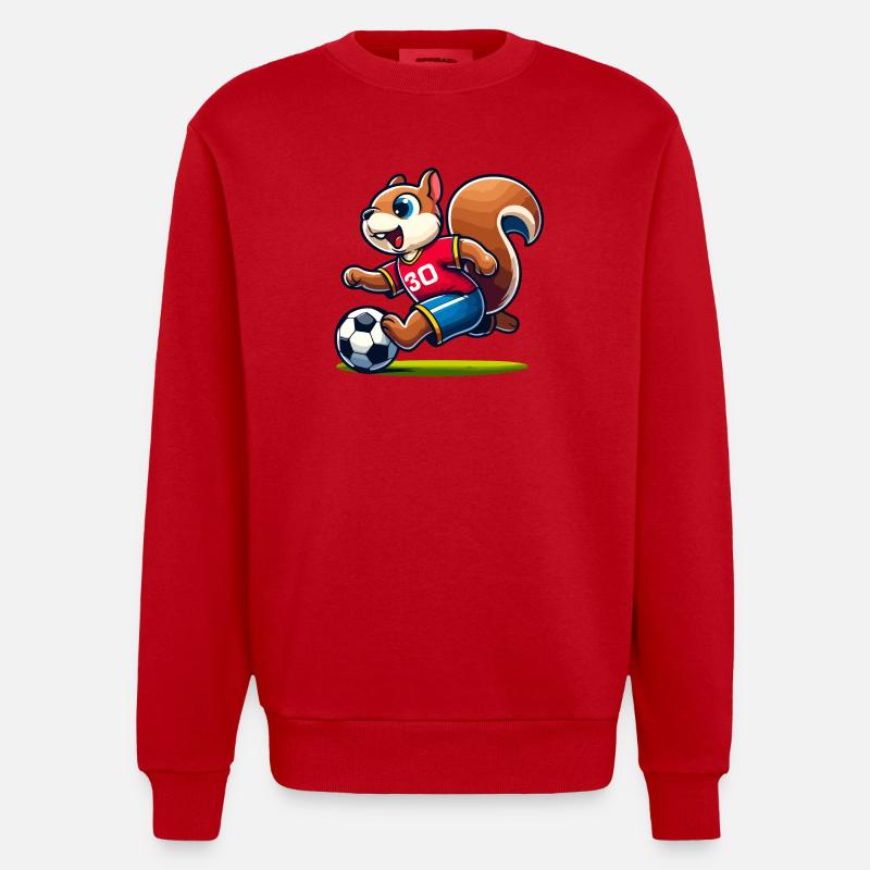 Scamper Striker: Das Fußball-Eichhörnchen - Heavyweight Oversized Organic Crew Neck Made in EU - Rot