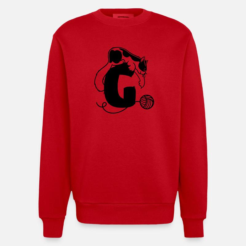 Katze Buchstabe G - Heavyweight Oversized Organic Crew Neck Made in EU - Rot