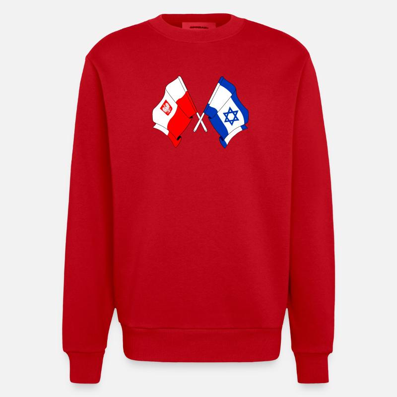 Drapeau de la Pologne, drapeau d’Israël - Sweat bio épais oversize fabriqué en UE - rouge