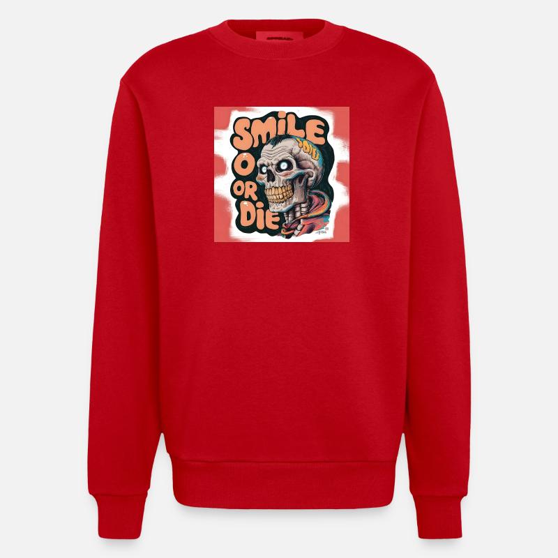 Kahlköpfiges Skelett mit lächelndem Text - Heavyweight Oversized Organic Crew Neck Made in EU - Rot