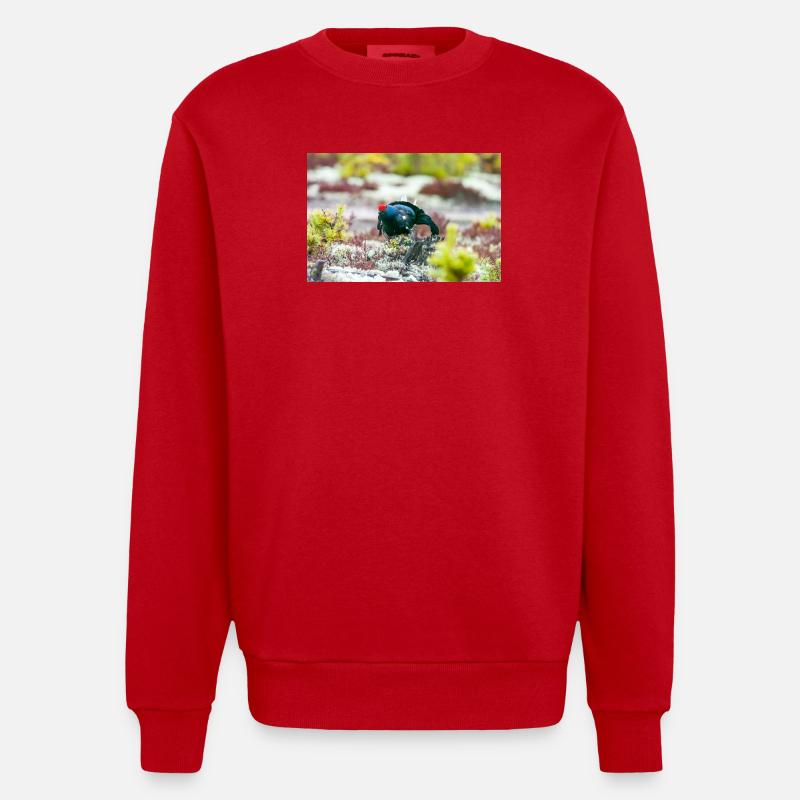 Birkhahn im Moos DSC 3331 - Heavyweight Oversized Organic Crew Neck Made in EU - Rot