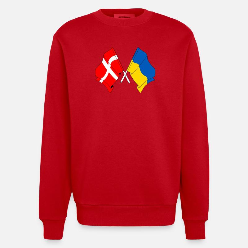 Drapeau Danemark, drapeau Ukraine - Sweat bio épais oversize fabriqué en UE - rouge