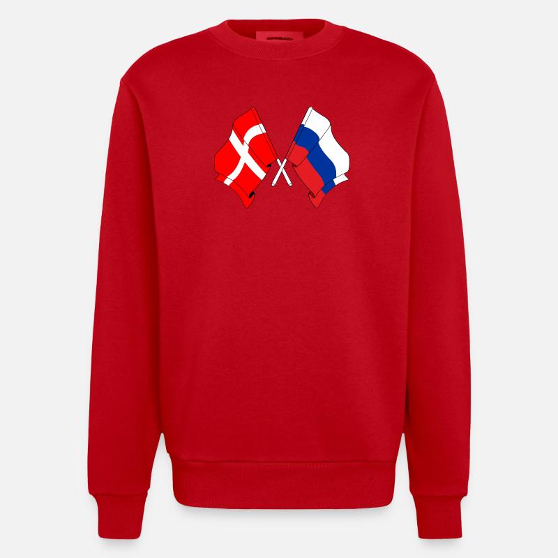 Drapeau Danemark, drapeau Russie - Sweat bio épais oversize fabriqué en UE - rouge