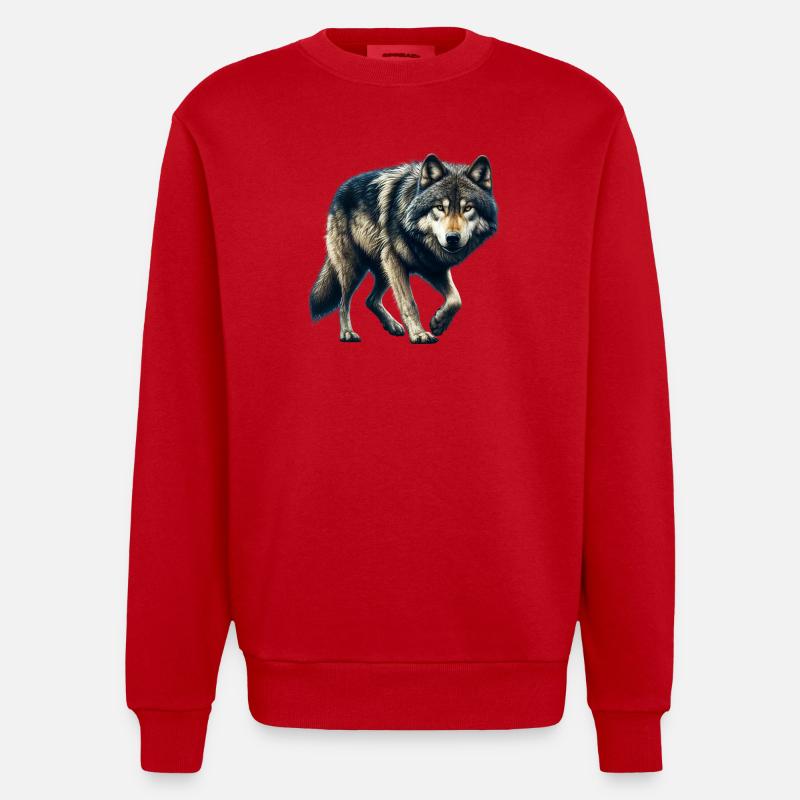 Wolf - Heavyweight Oversized Organic Crew Neck Made in EU - red