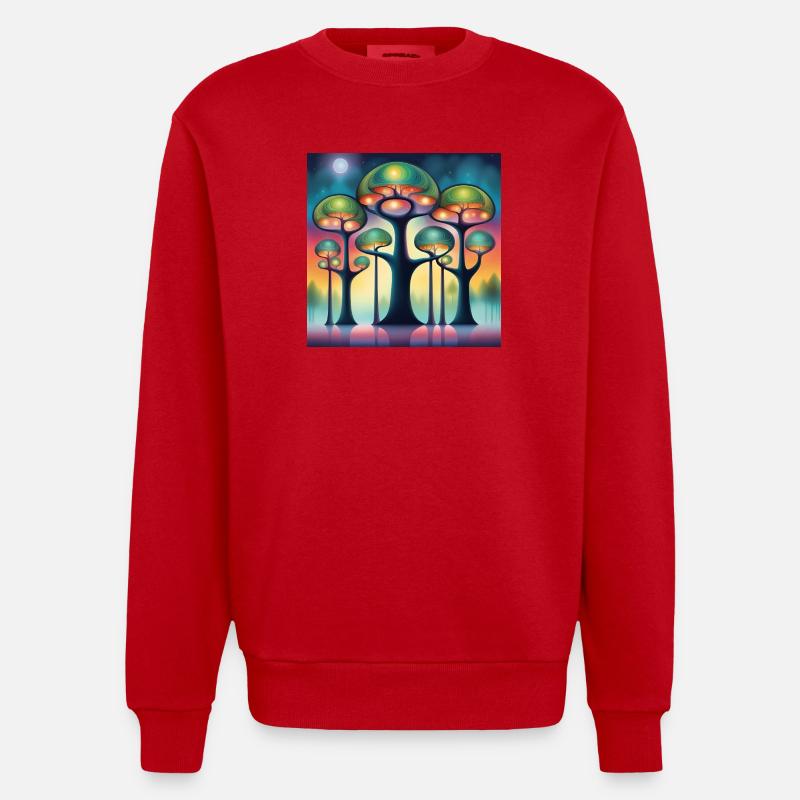 Hundertwasser Bäume - Heavyweight Oversized Organic Crew Neck Made in EU - Rot