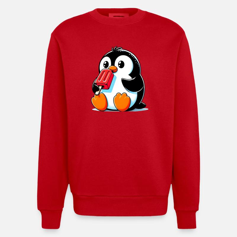 Pinguin isst ein Eis am Stiel - Heavyweight Oversized Organic Crew Neck Made in EU - Rot