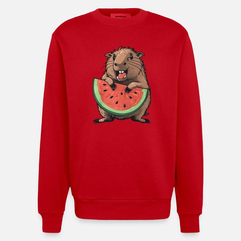 Capybara mangeant de la pastèque - Sweat bio épais oversize fabriqué en UE - rouge