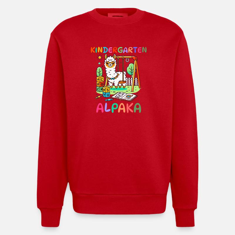 Süßes Kindergarten Alpaka Kinder Geschenk - Heavyweight Oversized Organic Crew Neck Made in EU - Rot