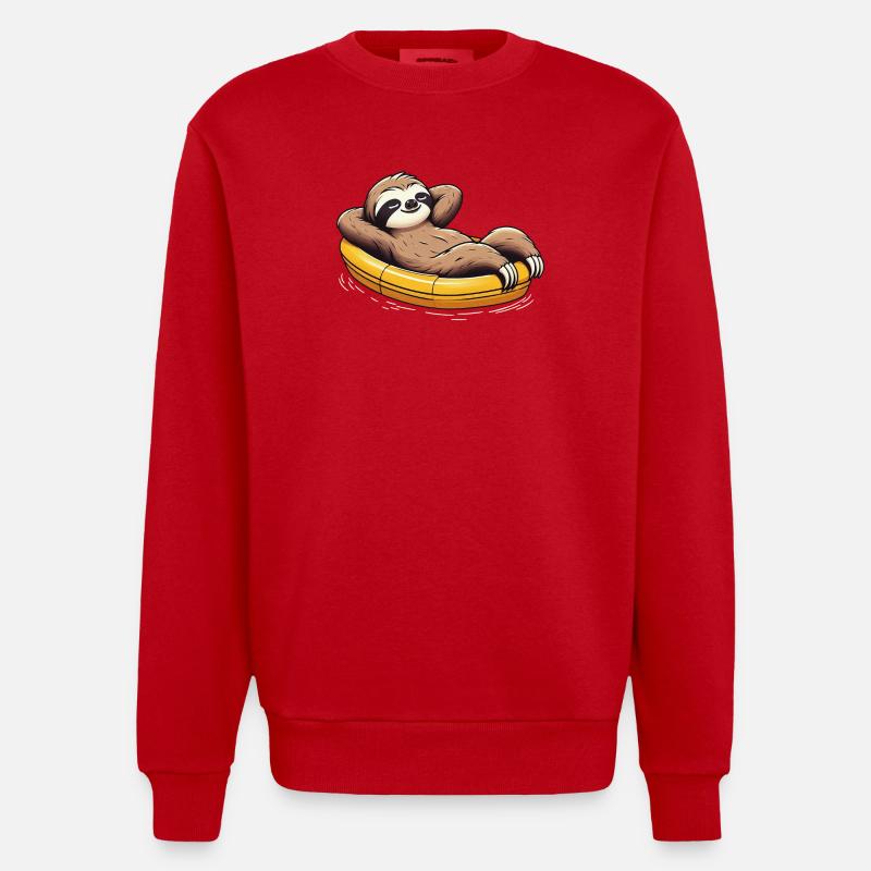 Faultier entspannt im Boot Urlaub - Heavyweight Oversized Organic Crew Neck Made in EU - Rot