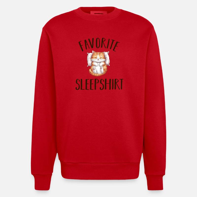 Schlafende Katze Pyjama - Heavyweight Oversized Organic Crew Neck Made in EU - Rot