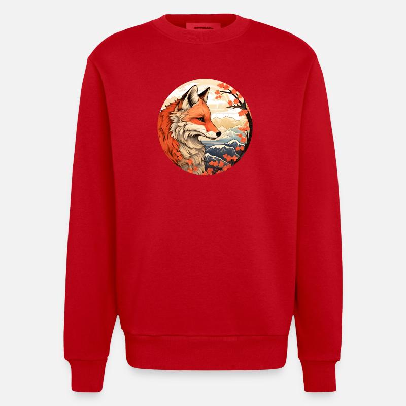 Fuchs zwischen den Blütengipfeln Herbst - Heavyweight Oversized Organic Crew Neck Made in EU - Rot