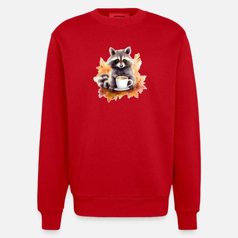 Herbst Waschbär Kaffee Gemütlich - Heavyweight Oversized Organic Crew Neck Made in EU - Rot