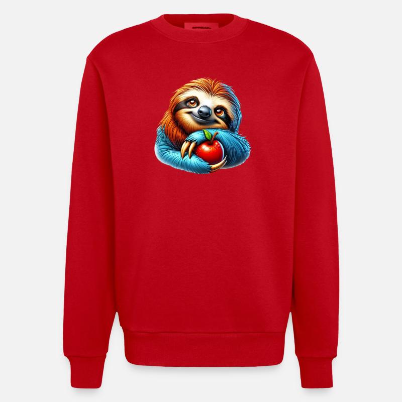 Faultier mit rotem Apfel - Heavyweight Oversized Organic Crew Neck Made in EU - Rot