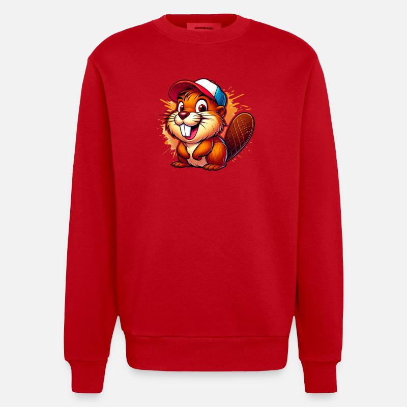 Biber mit Baseballkappe - Heavyweight Oversized Organic Crew Neck Made in EU - Rot
