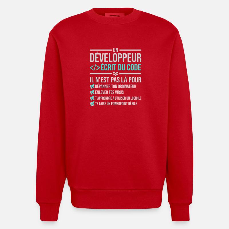 Developer Writing Code - Heavyweight Oversized Organic Crew Neck Made in EU - red