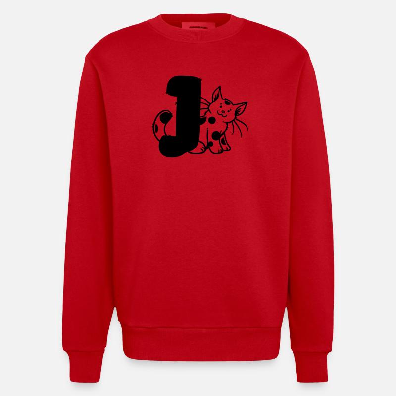 Katze Buchstabe J - Heavyweight Oversized Organic Crew Neck Made in EU - Rot