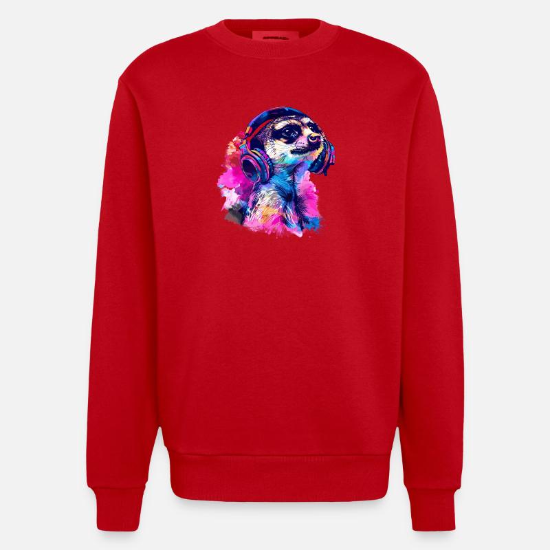 Erdmännchen Erdhündchen Scharrtier mit Kopfhörer - Heavyweight Oversized Organic Crew Neck Made in EU - Rot