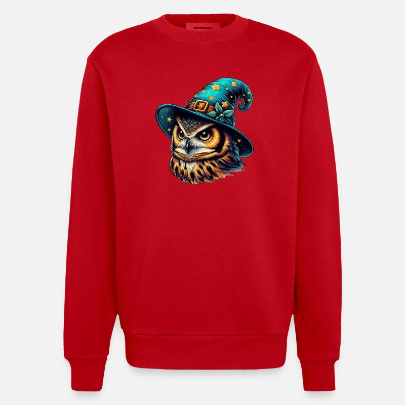 Zauberer Eule - Heavyweight Oversized Organic Crew Neck Made in EU - Rot