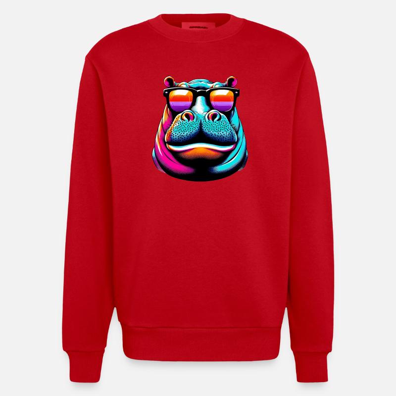 Nilpferd mit Sonnenbrille - Heavyweight Oversized Organic Crew Neck Made in EU - Rot