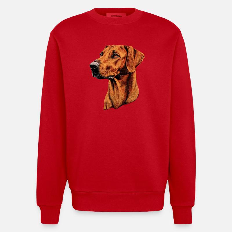 Rhodesian Ridgeback Jagdhund Hunde Stolz Ridgeback - Heavyweight Oversized Organic Crew Neck Made in EU - Rot