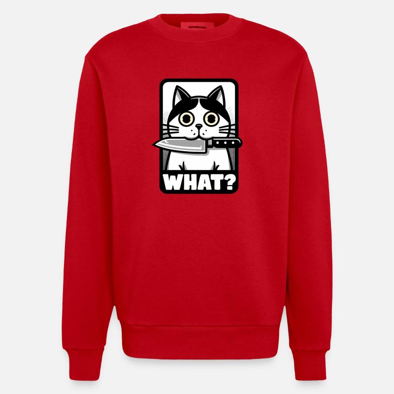 WAS? EINE KATZE MIT MESSER - Heavyweight Oversized Organic Crew Neck Made in EU - Rot