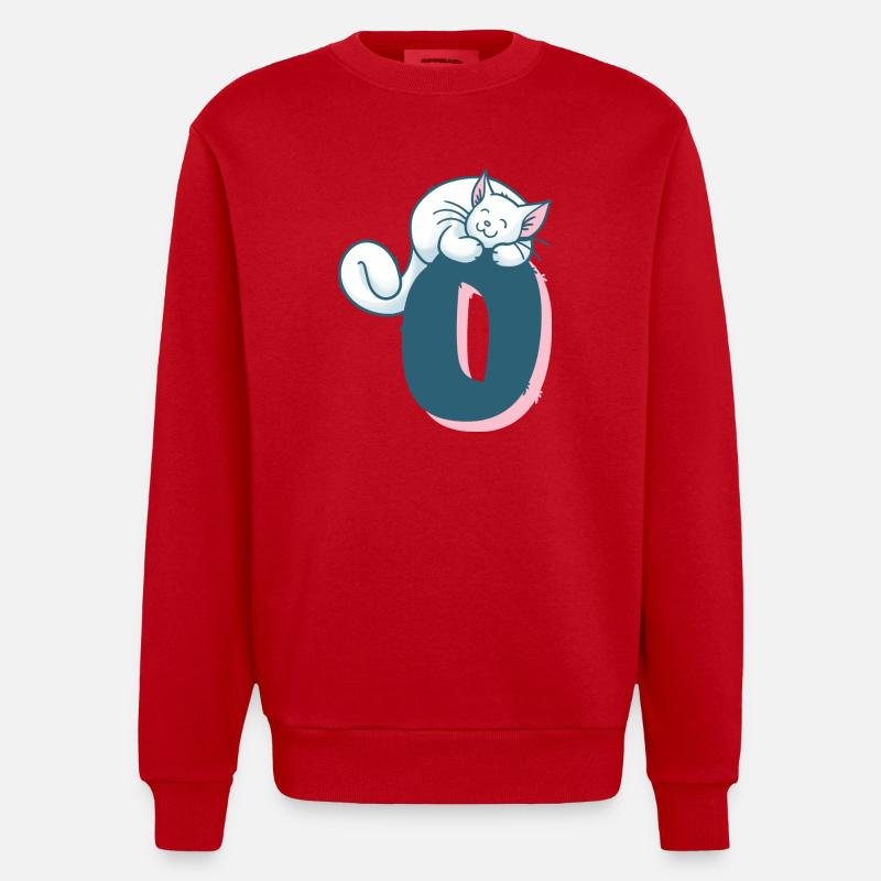 Katze Buchstabe O - Heavyweight Oversized Organic Crew Neck Made in EU - Rot