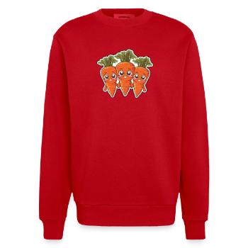 Karla, Kalle und Kim – Die Karottenfreunde - Heavyweight Oversized Organic Crew Neck Made in EU - Rot - Vorne - AI Model Female 172 light (172cm) & AI Model Male 178 light (178cm)