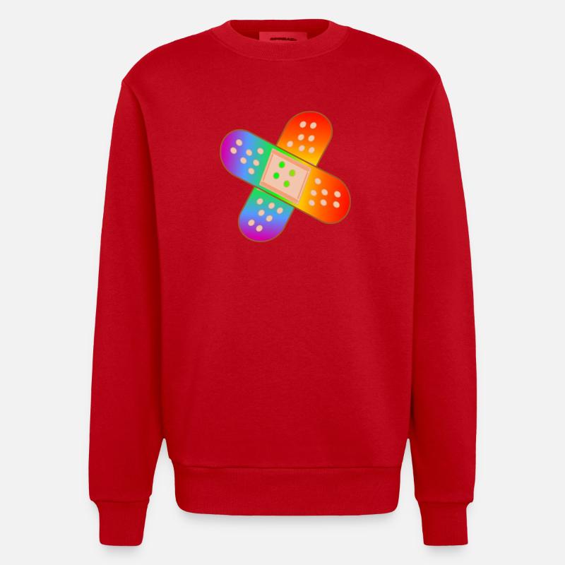 RAINBOW PATCH - Heavyweight Oversized Organic Crew Neck Made in EU - red