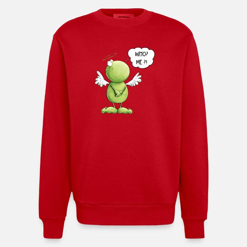 Frosch Engel Unschuld Who Me Spruch - Heavyweight Oversized Organic Crew Neck Made in EU - Rot