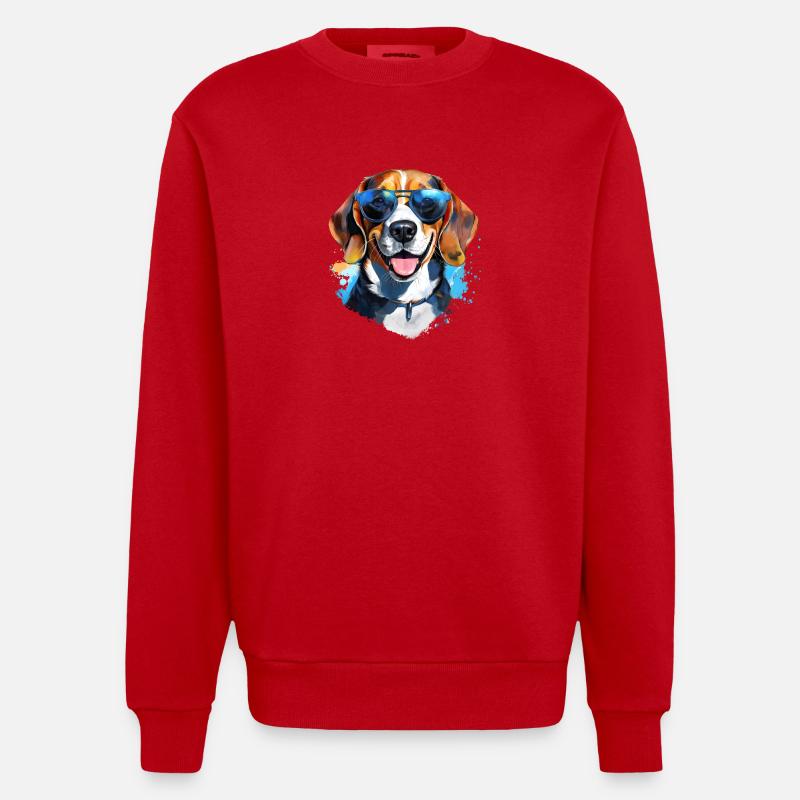 Beagle avec lunettes de soleil - Sweat bio épais oversize fabriqué en UE - rouge