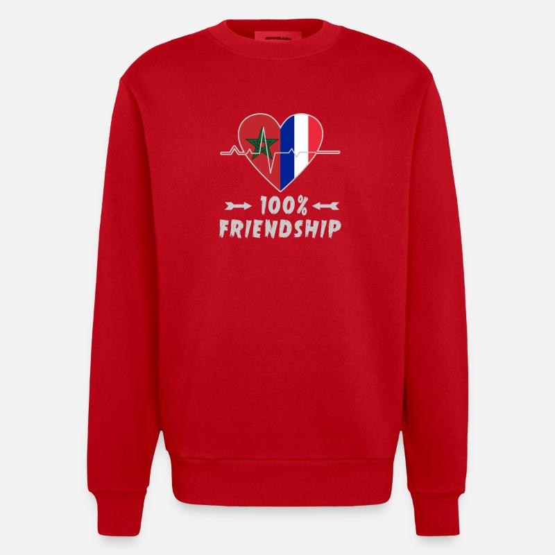 Marokko und Frankreich 100% Freundschaft - Heavyweight Oversized Organic Crew Neck Made in EU - Rot