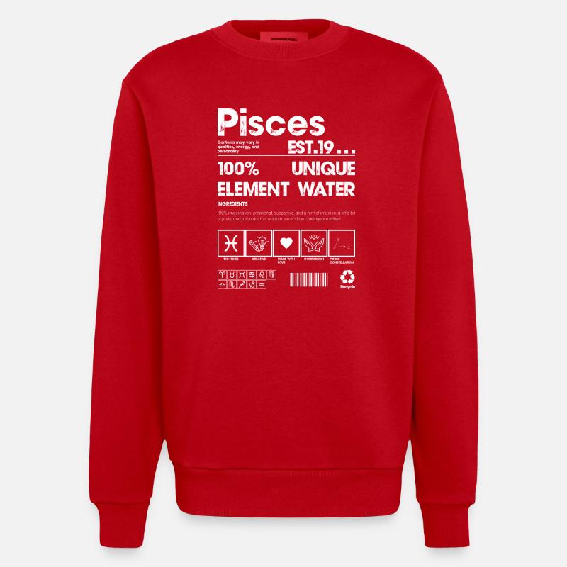 Pisces Water Element Art - Heavyweight Oversized Organic Crew Neck Made in EU - red