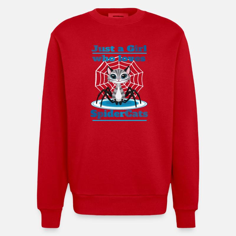 Chat araignées mignonnes - Sweat bio épais oversize fabriqué en UE - rouge