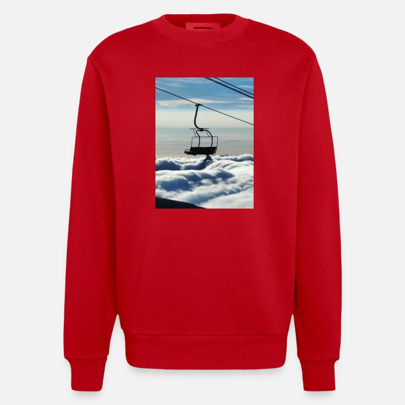 Mer de nuage et télésiège - Sweat bio épais oversize fabriqué en UE - rouge