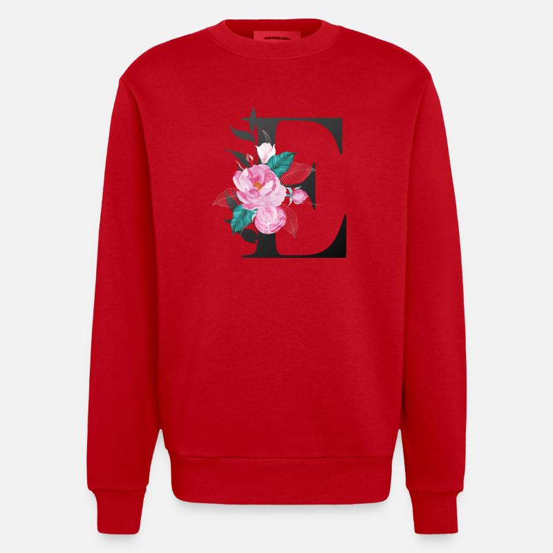 Eleganter Buchstabe 'E' mit Blumen - Heavyweight Oversized Organic Crew Neck Made in EU - Rot