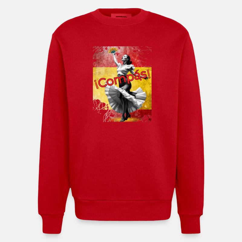 Flamenco Dancer Compas! Abanico - Heavyweight Oversized Organic Crew Neck Made in EU - red