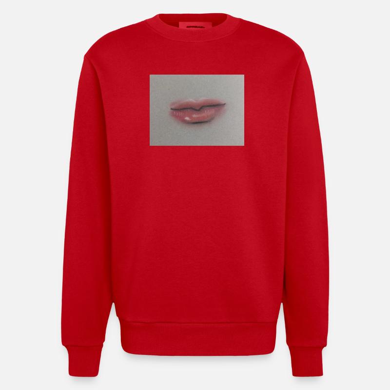 Expressive Lippenkunst auf Graufolie - Heavyweight Oversized Organic Crew Neck Made in EU - Rot