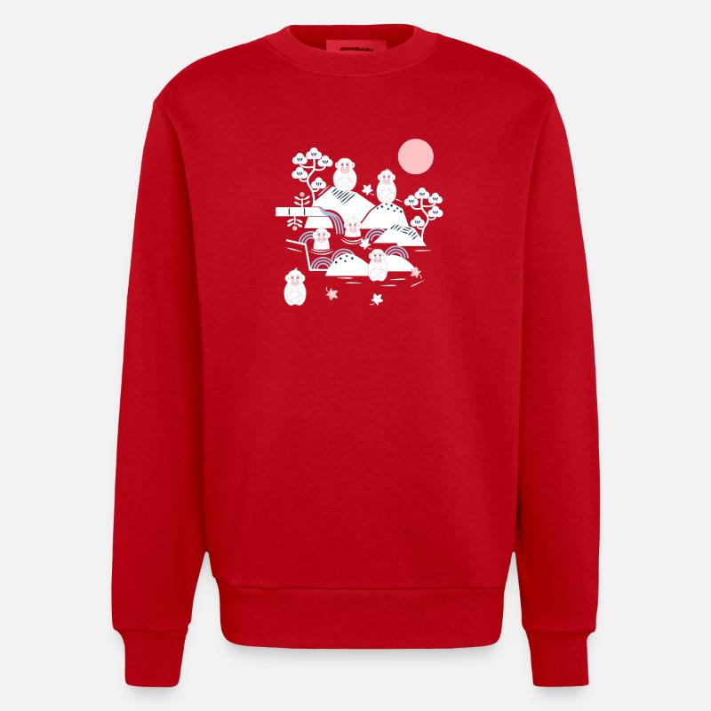Singes effrayants dans une source chaude l blanc rose bleu - Sweat bio épais oversize fabriqué en UE - rouge