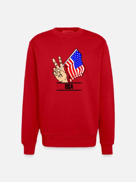 Flag USA peace sign text USA - Heavyweight Oversized Organic Crew Neck Made in EU - red