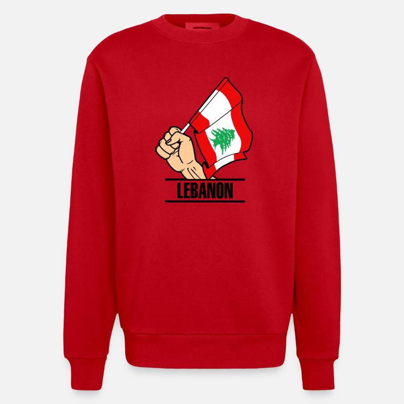 Drapeau Liban poing texte LIBAN - Sweat bio épais oversize fabriqué en UE - rouge