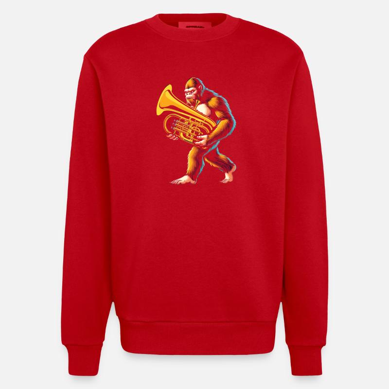 Yeti Gorilla mit Euphonium - Heavyweight Oversized Organic Crew Neck Made in EU - Rot